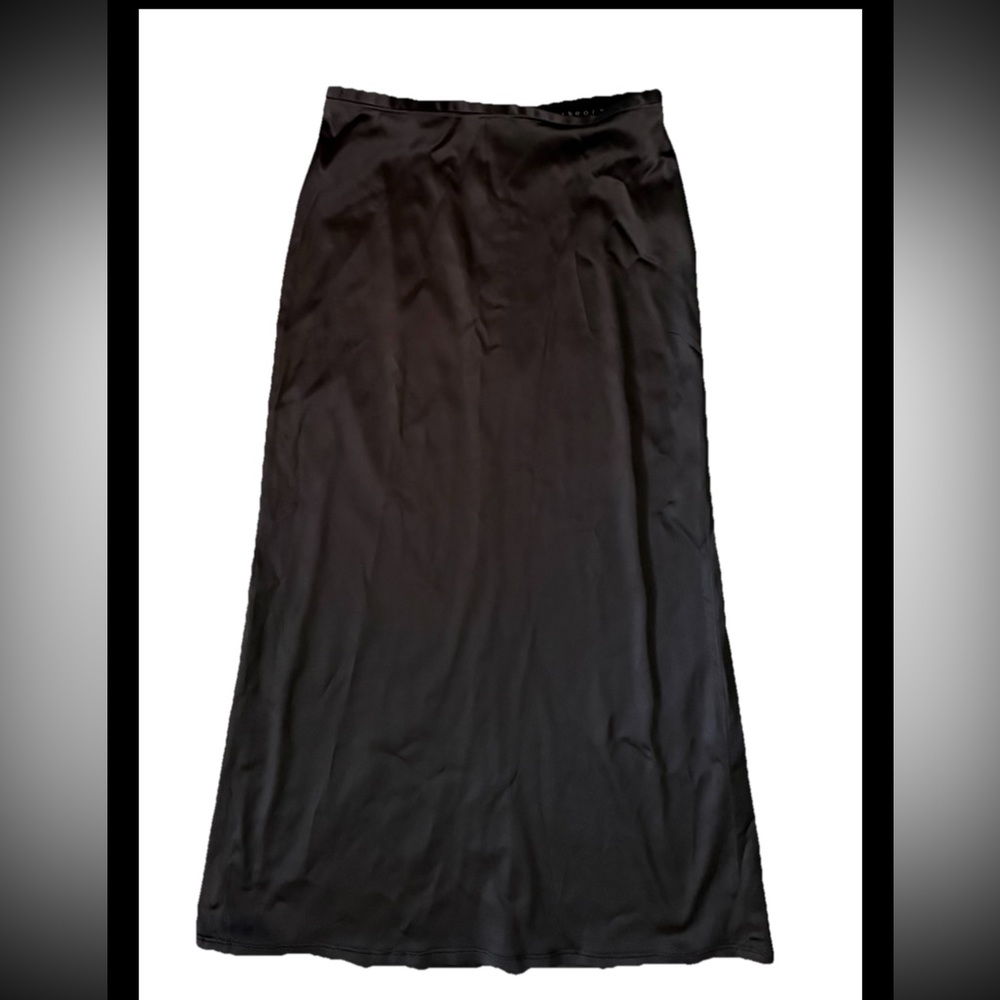 Theory Black Satin Long A-Line Skirt Size 6